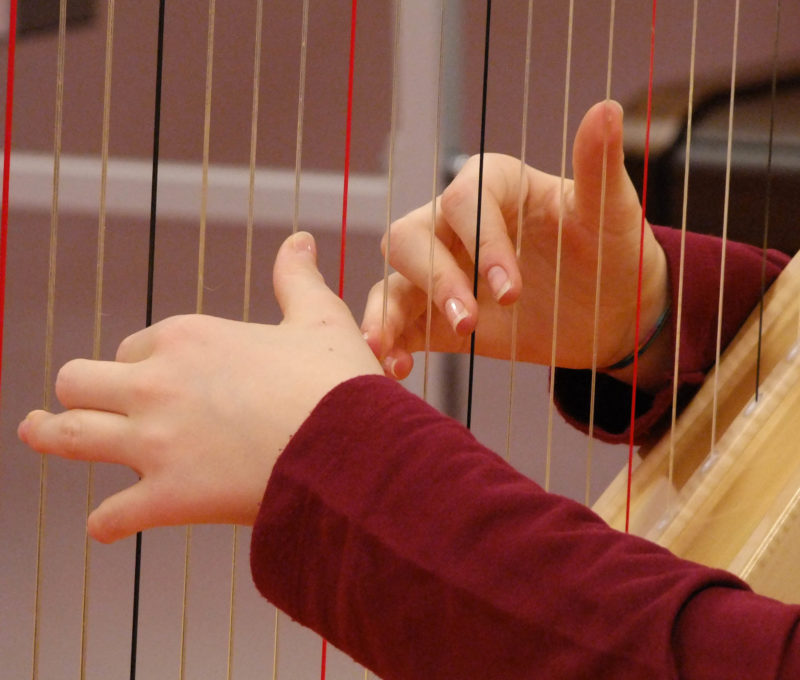 enfant jouant de la harpe: gros plan sur les mains