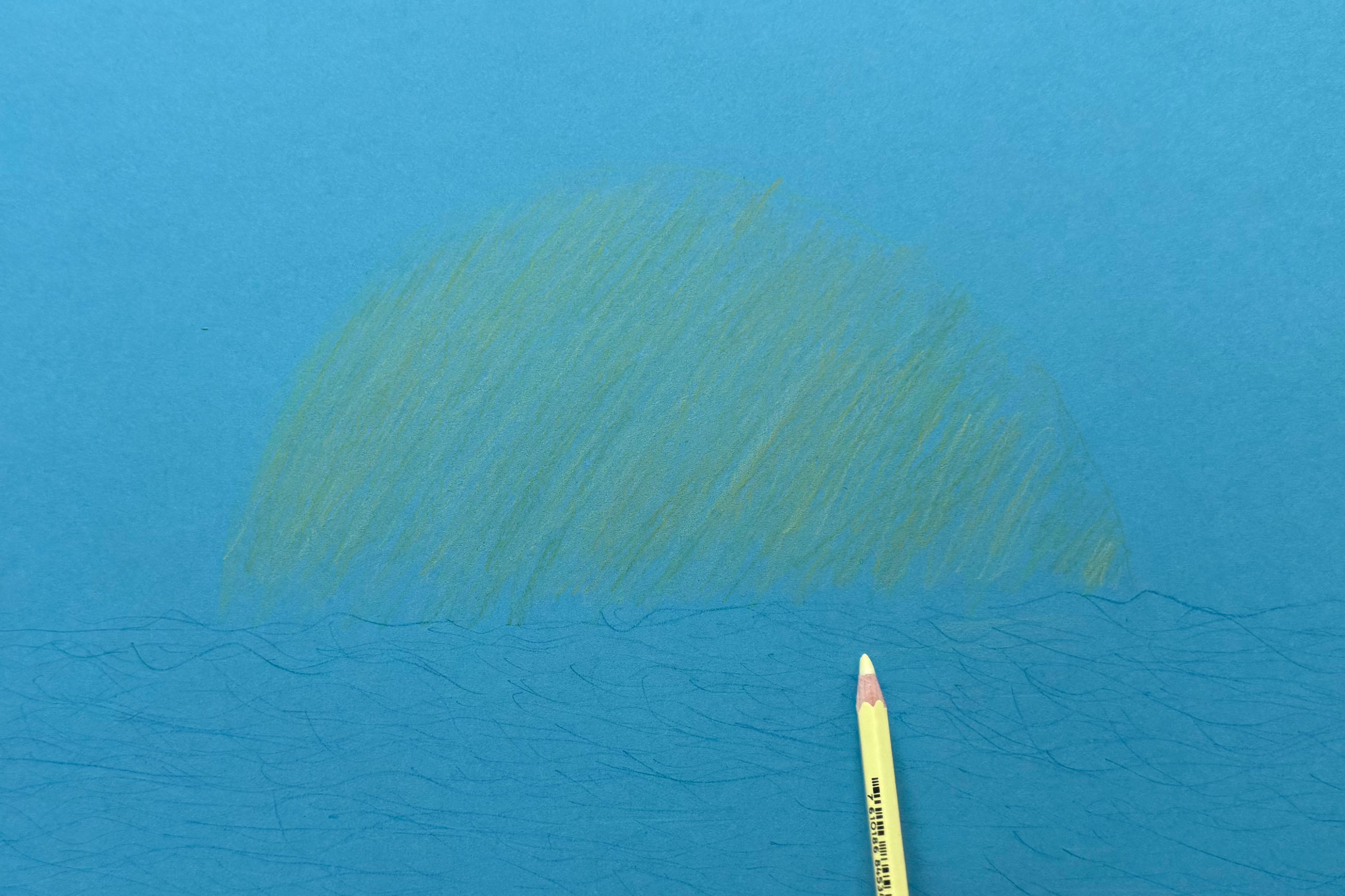 dessin d'enfant : lever de soleil sur la mer