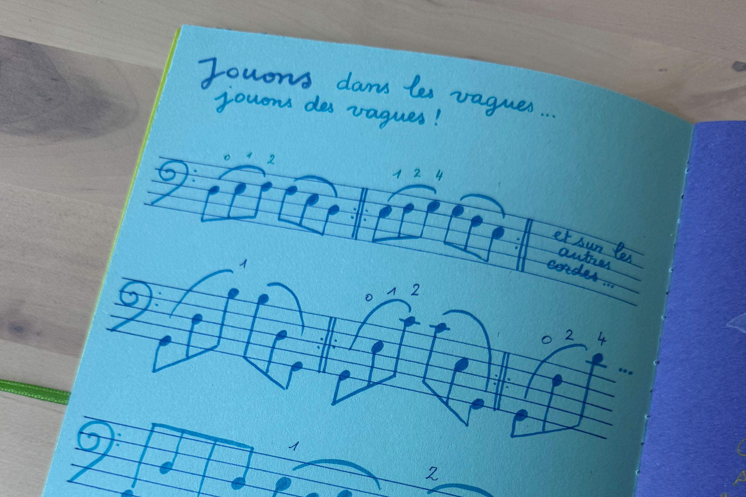 partition écrite à la main "jouons dans les vagues"
